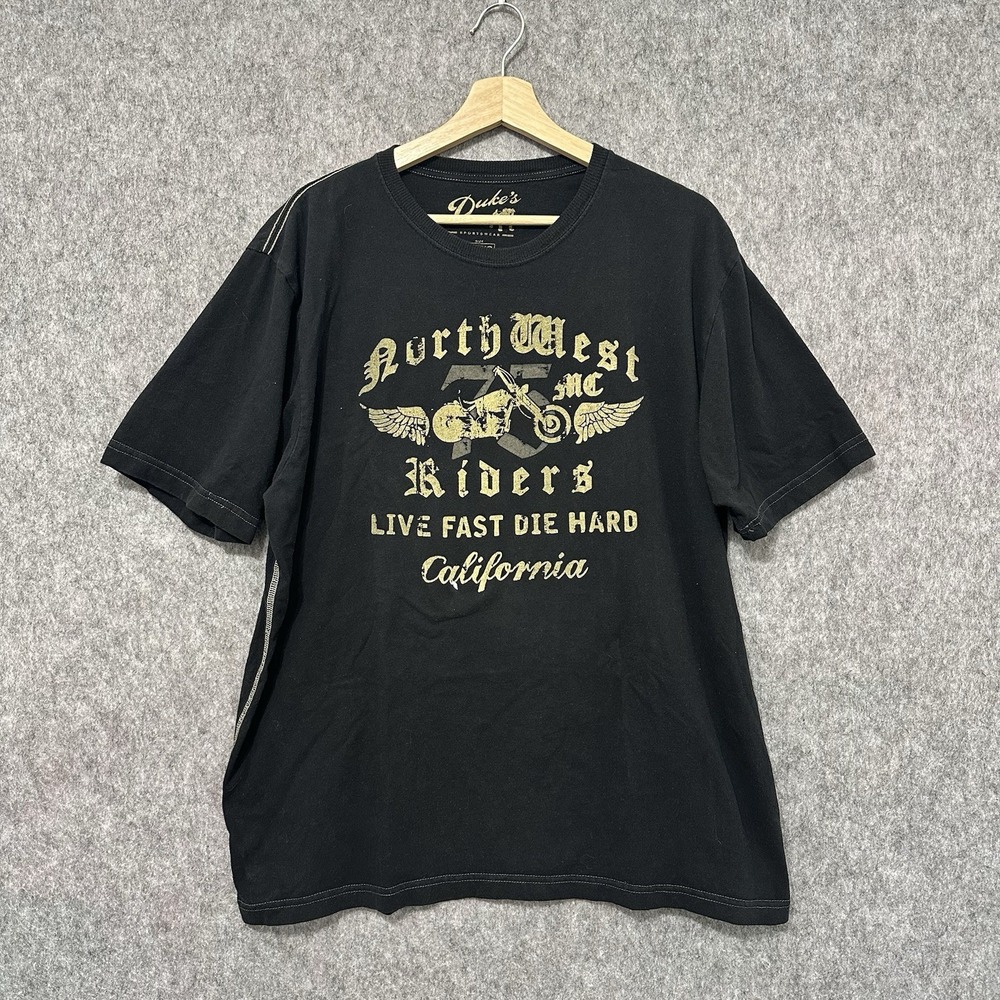 Duke's Sportswear NorthWest Y2K Riders Biker Graphic T-Shirt Black‎ Men's XL